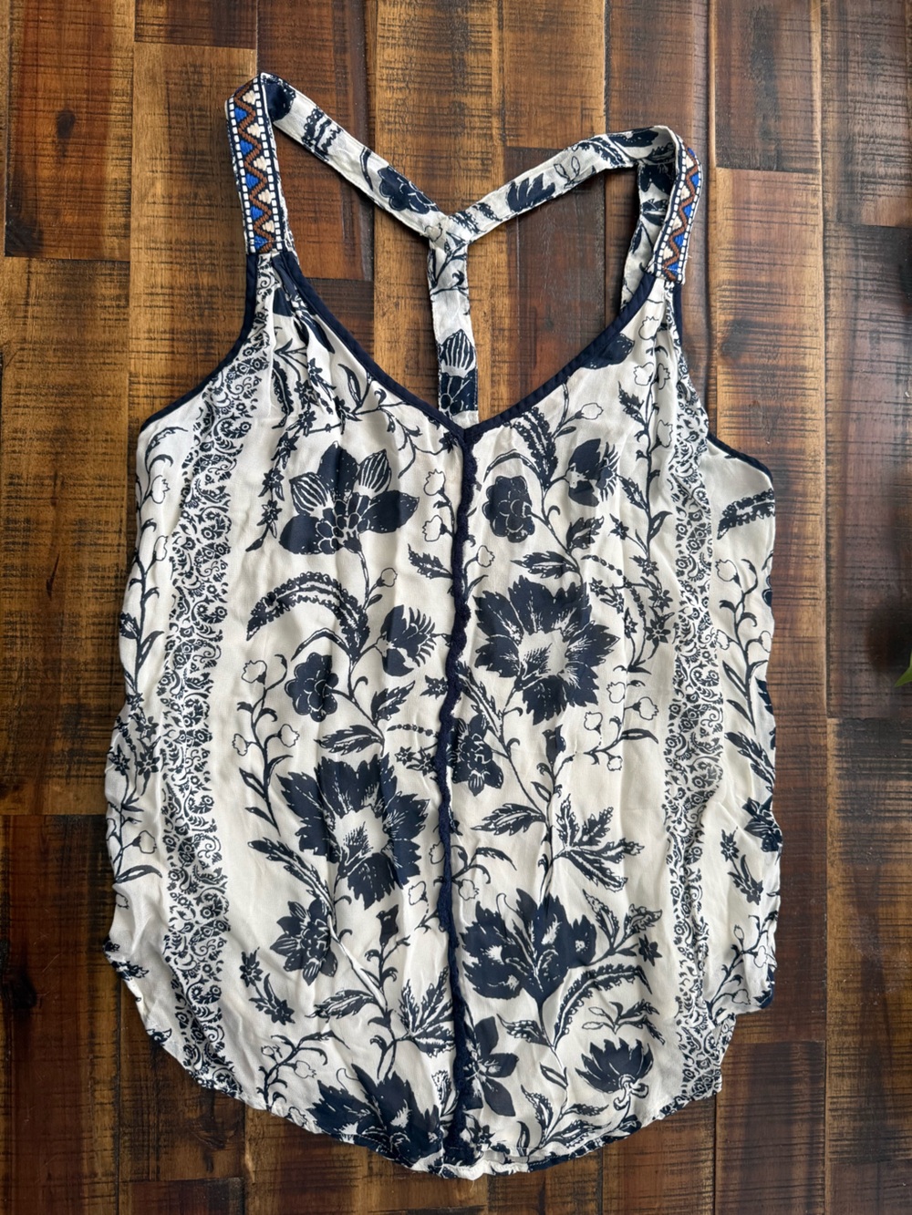 Lucky Brand Cream and Navy Tank Top